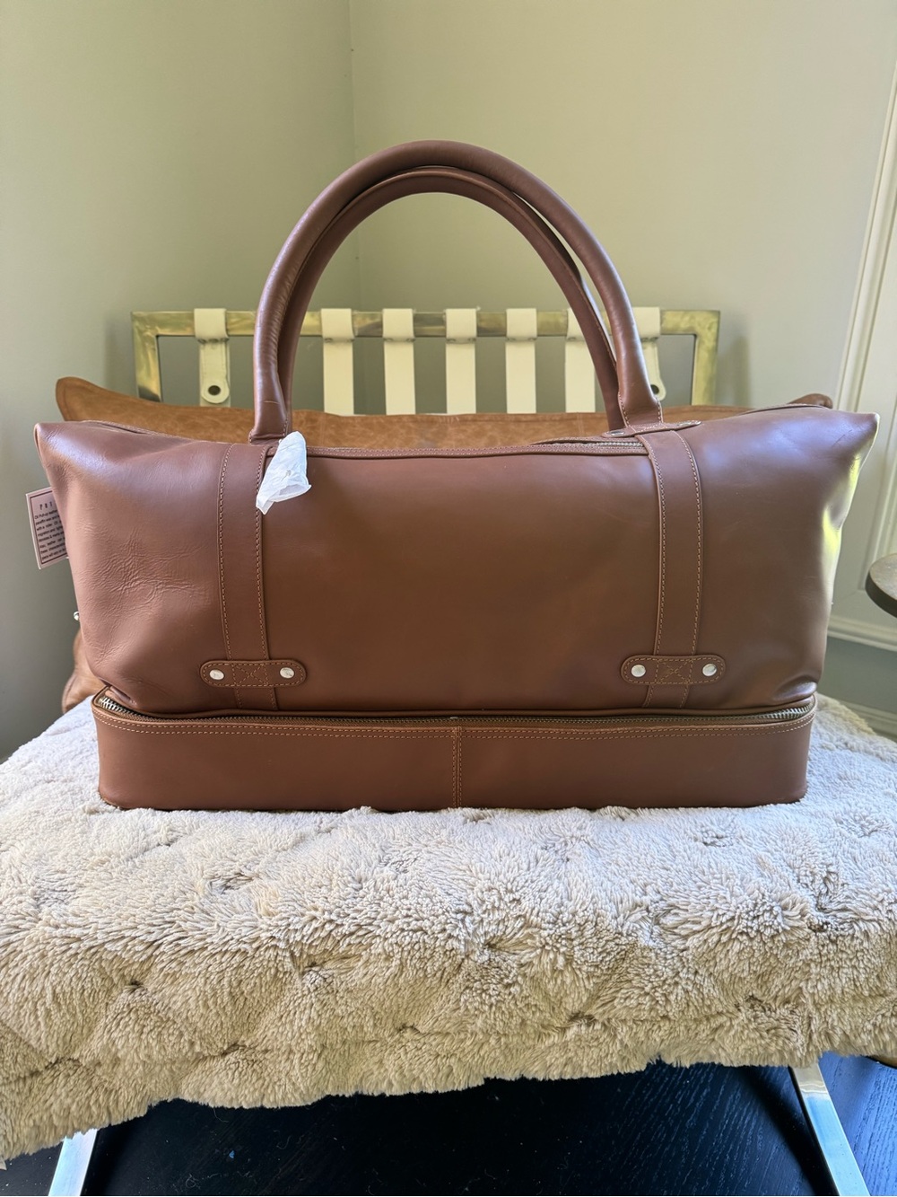 Pottery Barn Grant Leather Weekender in Cognac
